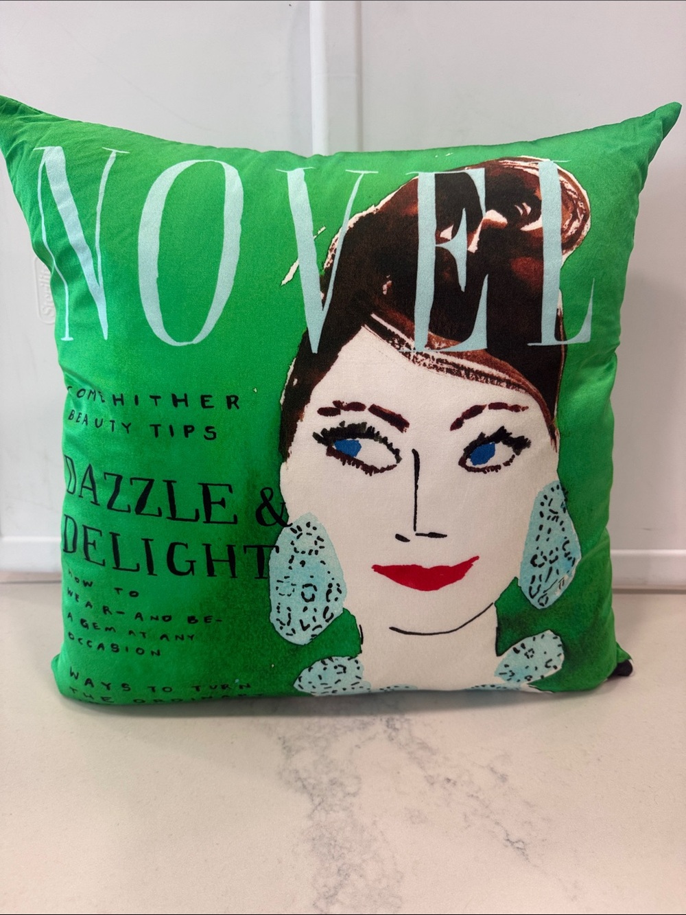 Green Kate Spade 'Novel' Decorative Throw Pillow with Fashion Illustration